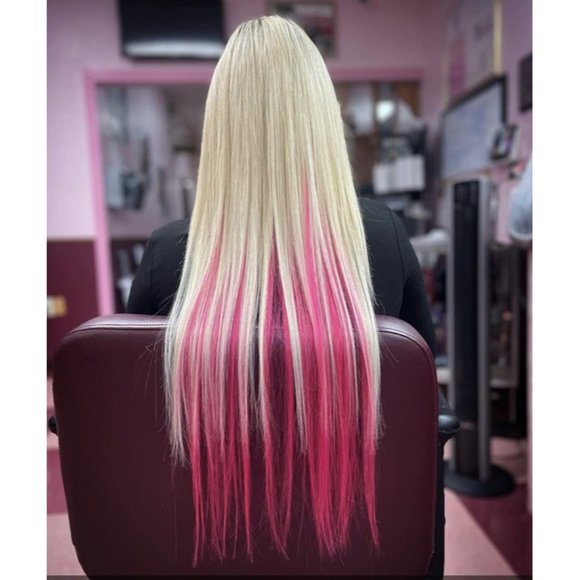16" 100% Human Hair Clip In Extensions 5pcs 25g HOT PINK - Picture 9 of 9